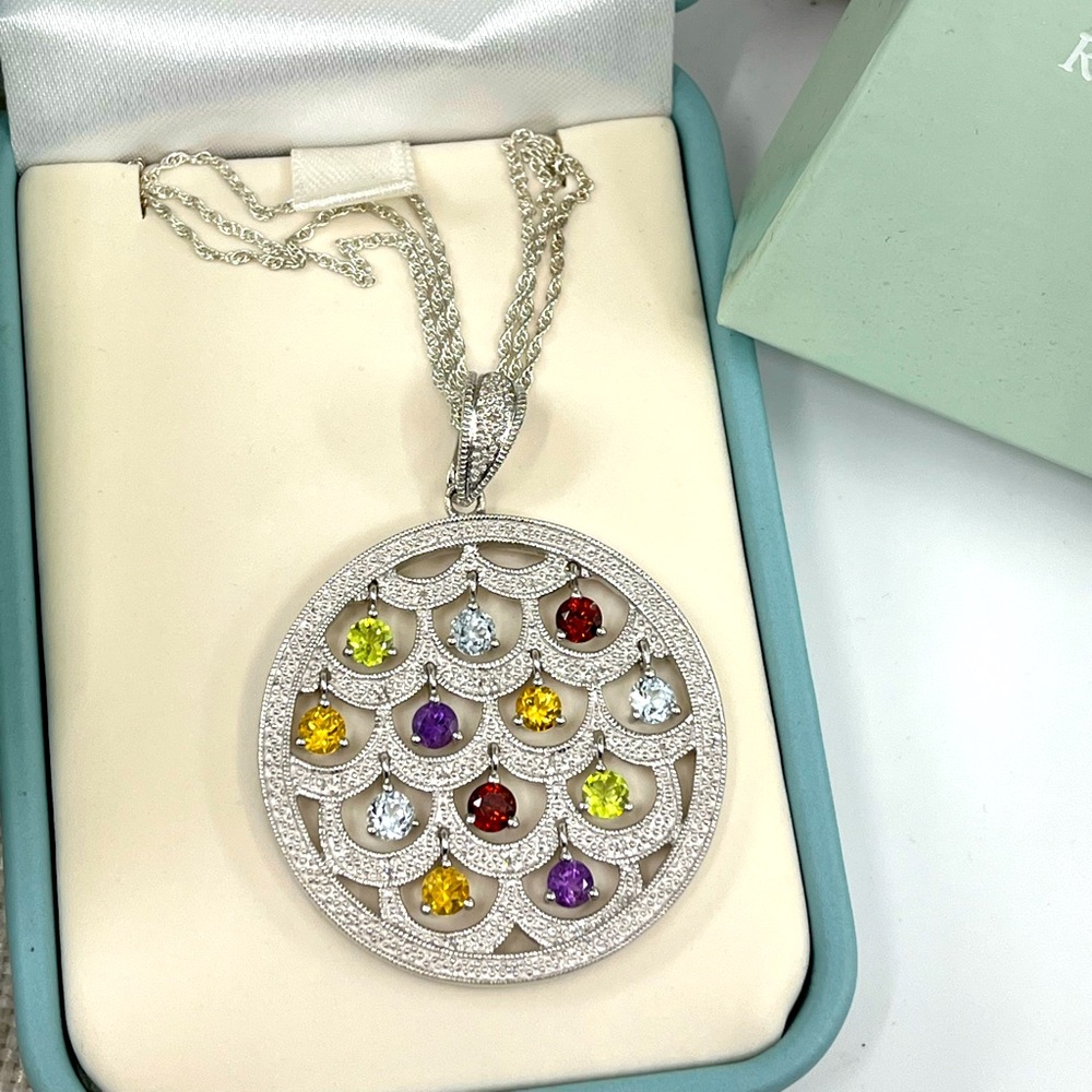Ross-Simons Sterling Silver Multi-Gemstone Necklace – Vintage Statement Piece
